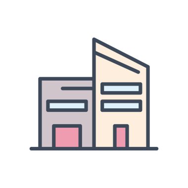 Pencere çizgisi olan şehir binası ve biçim ikonu vektör tasarımını doldur