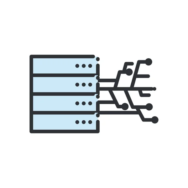 Hospedagem web com linha de circuito e design de vetor ícone de estilo de preenchimento — Vetor de Stock