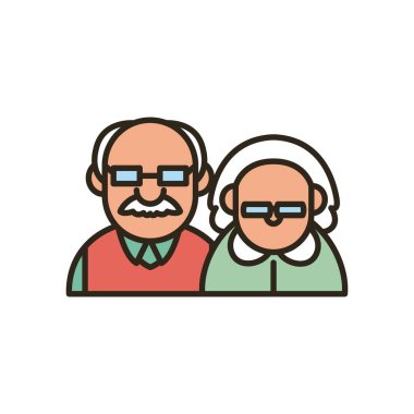 Büyükanne ve büyükbaba karikatür çizgisi ve biçim ikonu vektör tasarımı