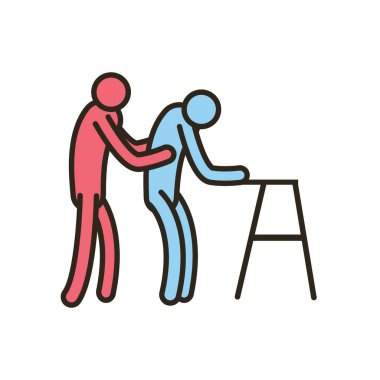 Yürüteç ve hemşire satırına sahip büyükbaba avatar ve biçim ikon vektör tasarımı