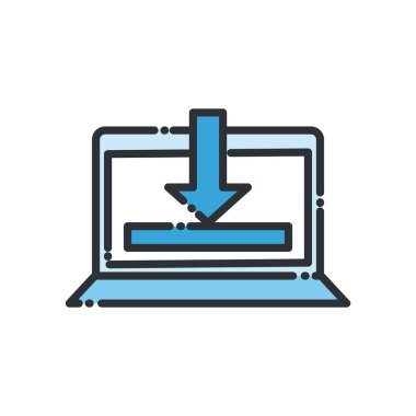 ok satırını indiren ve biçim ikonu vektör tasarımını dolduran dizüstü bilgisayar