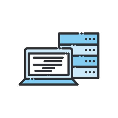 Dizüstü bilgisayar ve web sunucu satırı ve biçim ikon vektör tasarımı