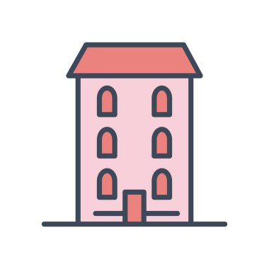 Pencere çizgisi olan şehir binası ve biçim ikonu vektör tasarımını doldur