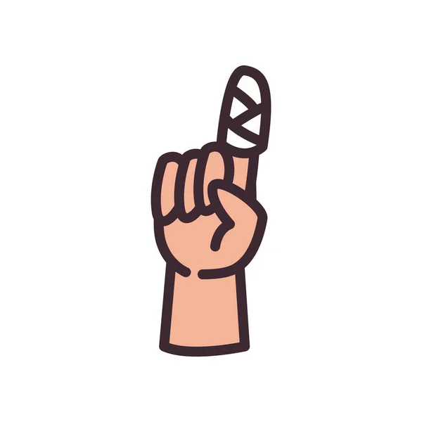 Un gesto con el dedo de la mano en la línea de vendaje y el diseño de vectores icono de estilo de relleno — Vector de stock
