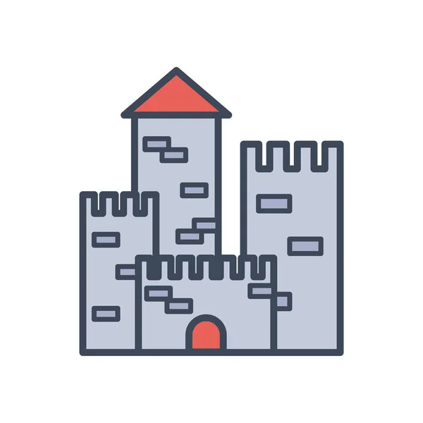 Línea de castillo medieval y diseño de vectores de icono de estilo de relleno — Vector de stock