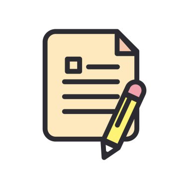 kalem ve belge kağıt satırı ve biçim ikonu vektör tasarımı