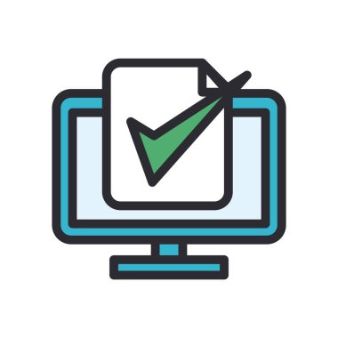 Bilgisayar satırı önündeki belgeyi işaretle ve biçim ikon vektör tasarımını doldur