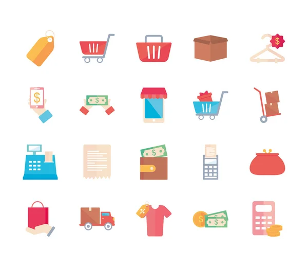 Warenkorb und Shopping-Icon Set, flacher Stil — Stockvektor