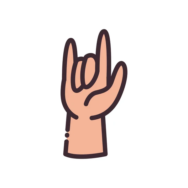 Rock gebaar met de hand lijn en vul stijl pictogram vector ontwerp — Stockvector