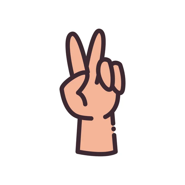 Love peace gesture with hand line and fill style icon design — стоковый вектор