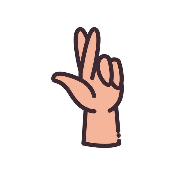 Cruzando el gesto de los dedos con la línea de mano y el diseño de vector icono de estilo de relleno — Vector de stock