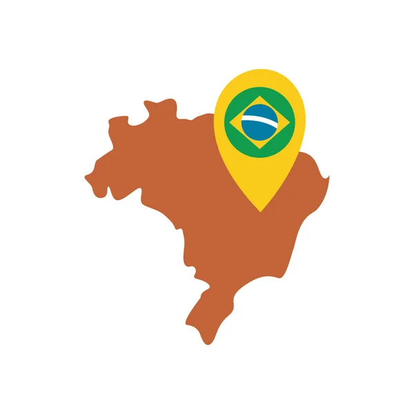 Brazil map with gps mark flat style icon vector design — Stock Vector