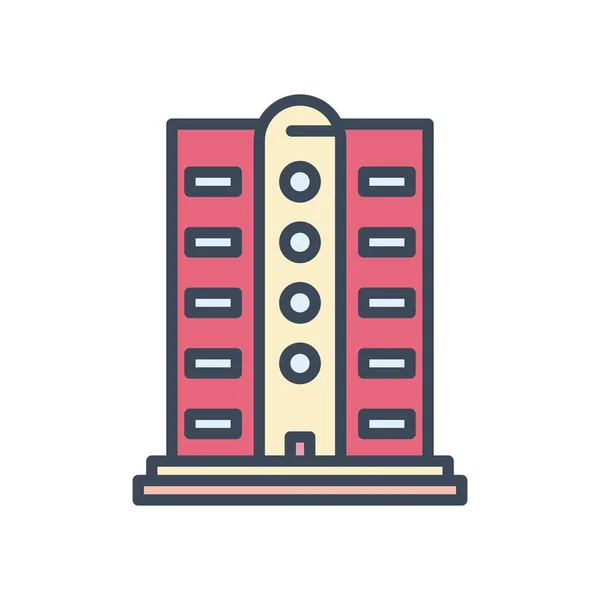 Edificio de la ciudad con la línea de ventanas y el estilo de relleno icono diseño vectorial — Vector de stock