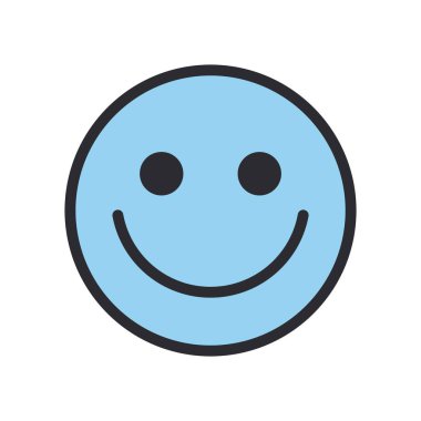 Mutlu emoji yüz çizgisi ve biçim ikonu vektör tasarımını doldur