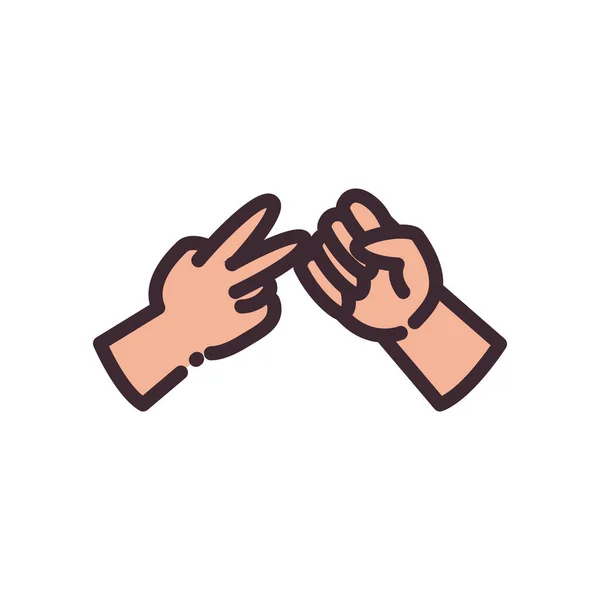 Ciseaux et geste de roche avec ligne des mains et le style de remplissage icône conception vectorielle — Image vectorielle
