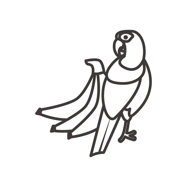 Azul macaúba pássaro e bananas linha estilo ícone vetor design — Vetor de Stock