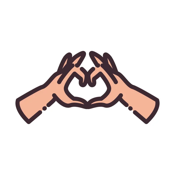 Gesto del corazón con la línea de las manos y el estilo de relleno icono de diseño vectorial — Vector de stock