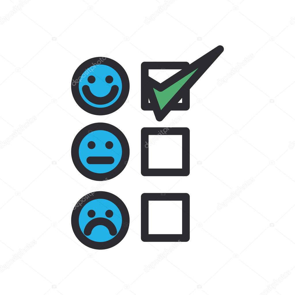 Options list with check mark and emojis line and fill style icon vector design