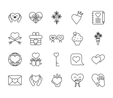 aşk anahtarı ve kalp simgesi seti, satır biçimi