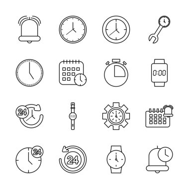 İngiliz anahtarı ve zaman simgesi seti, satır biçimi