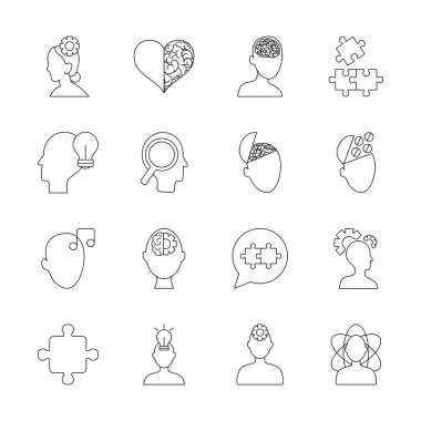 kafa ve ruh sağlığı simgesi seti, satır biçimi
