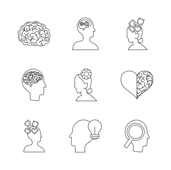 Icon set of heart and mental health, line style — Stock Vector