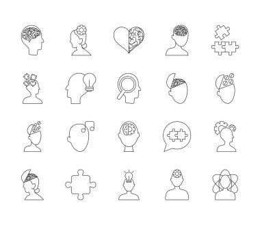 yapboz ve ruh sağlığı simgesi seti, satır biçimi