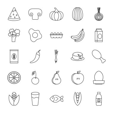 Mantar seti ve sağlıklı yiyecek, çizgi tarzı