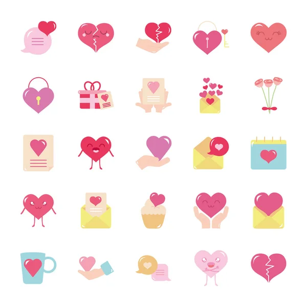 Ballons and love icon set, flat style — Stock Vector