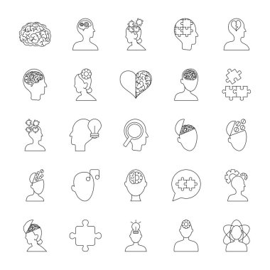 kalp ve ruh sağlığı ikonu seti, satır biçimi
