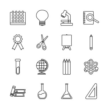 simge mikroskop kümesi ve okula dönüş, satır biçimi