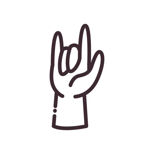Gesto de roca con la mano línea de estilo icono de diseño de vectores — Vector de stock