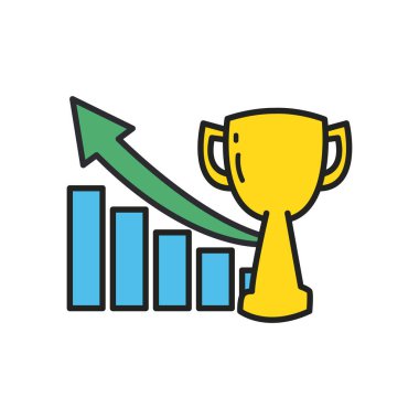 Artan ok çizgisi ve biçim ikon vektör tasarımı ile kupa ve çubuk grafiği