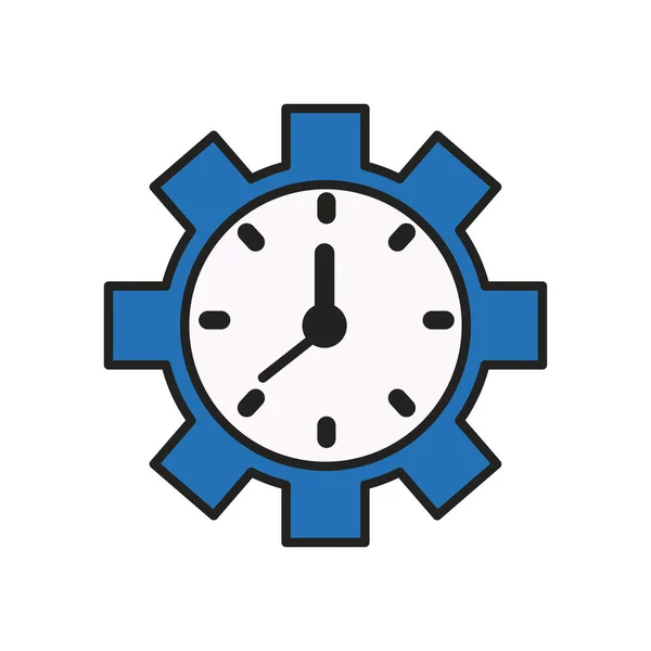 Reloj en la línea de engranajes y relleno icono de diseño de vectores — Vector de stock