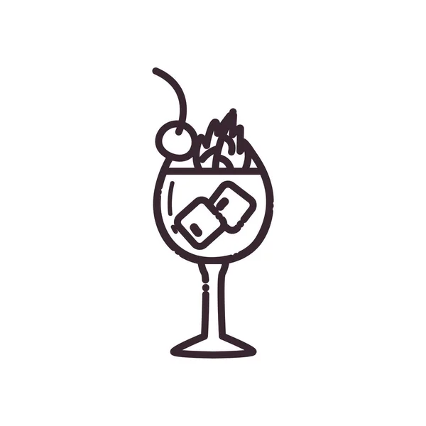 Cocktail kopp med isbitar och körsbär linje stil ikon vektor design — Stock vektor