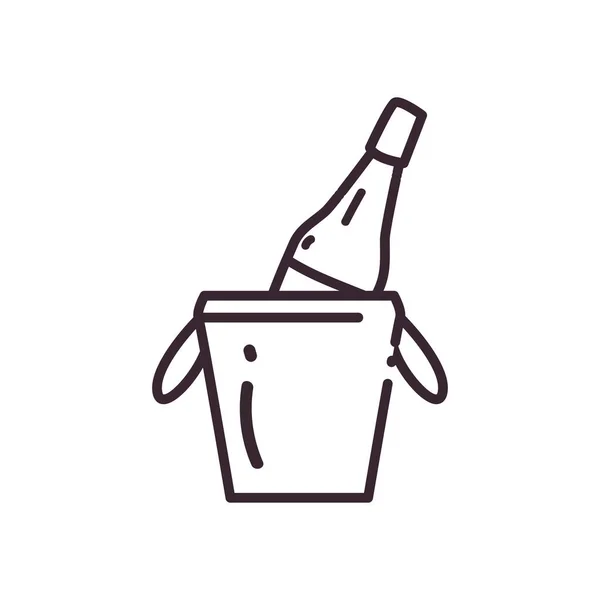 Botella de alcohol dentro de la línea de cubo estilo icono de diseño vectorial — Vector de stock