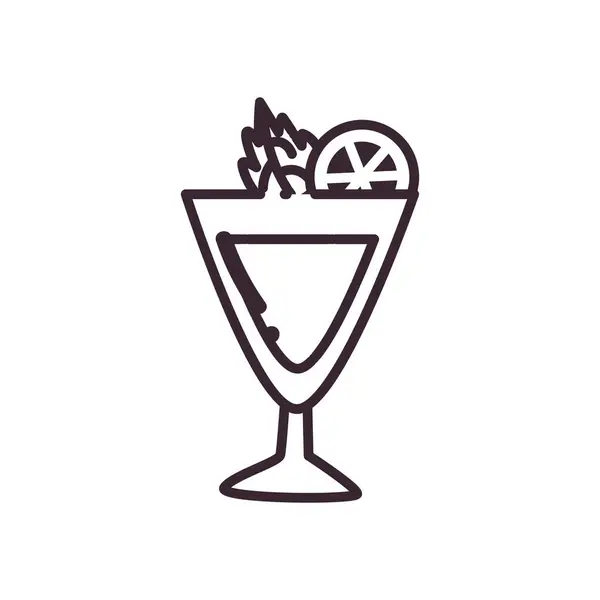 Cocktail glas kopp med citron och blad linje stil ikon vektor design — Stock vektor