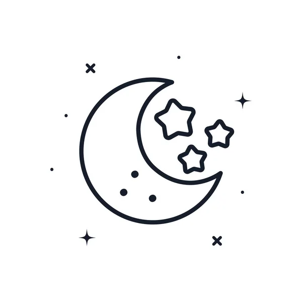 Lune avec étoiles style ligne icône vectoriel design — Image vectorielle