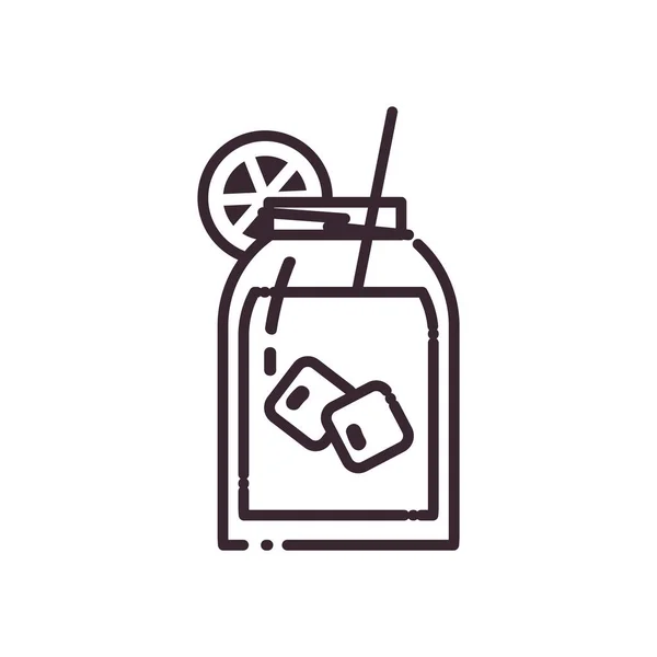 Copo de cocktail com cubos de gelo e design de vetor ícone de estilo de linha de limão — Vetor de Stock