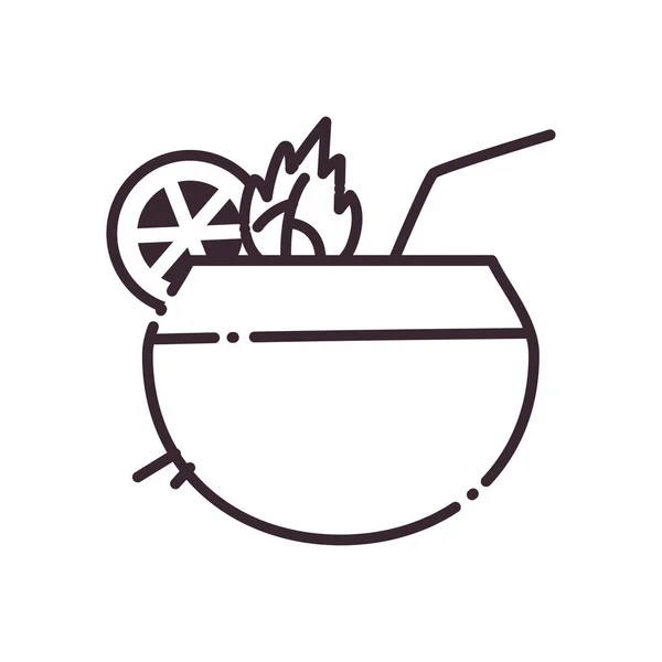 Coconut cocktail ligne style icône vectoriel design — Image vectorielle