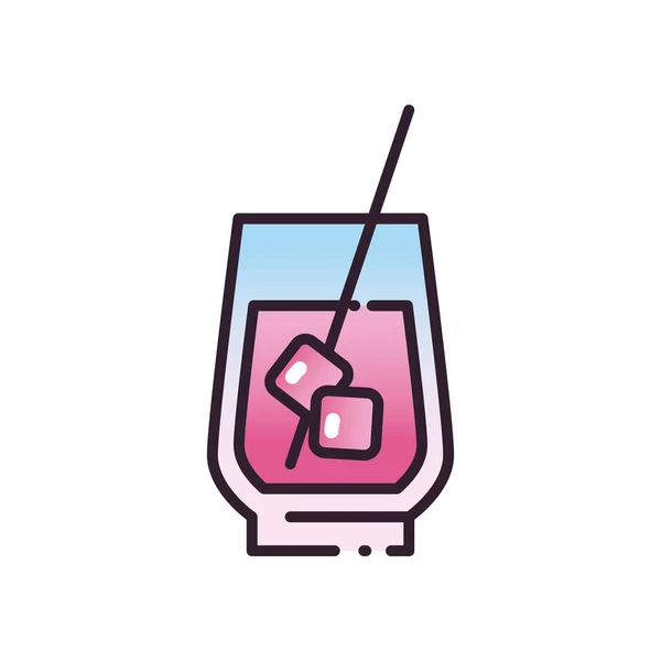 Copo de cocktail com cubos de gelo e preenchimento de palha e design de vetor ícone estilo gradiente — Vetor de Stock