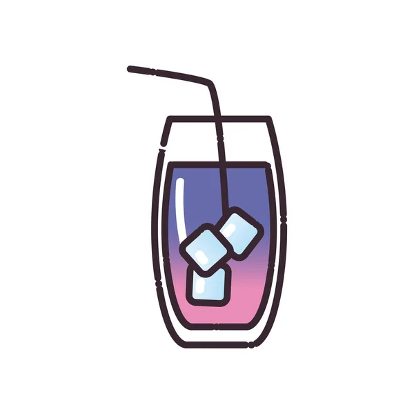 Cocktailglas met ijsblokjes en strovulling en gradiënt stijl icoon vector ontwerp — Stockvector