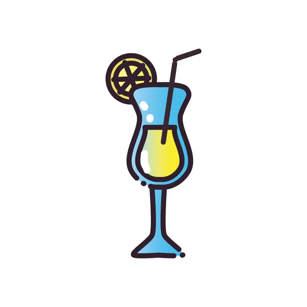 Koktejlový skleněný pohár s citronovou a slámovou výplní a stylovým designem ikon — Stockový vektor