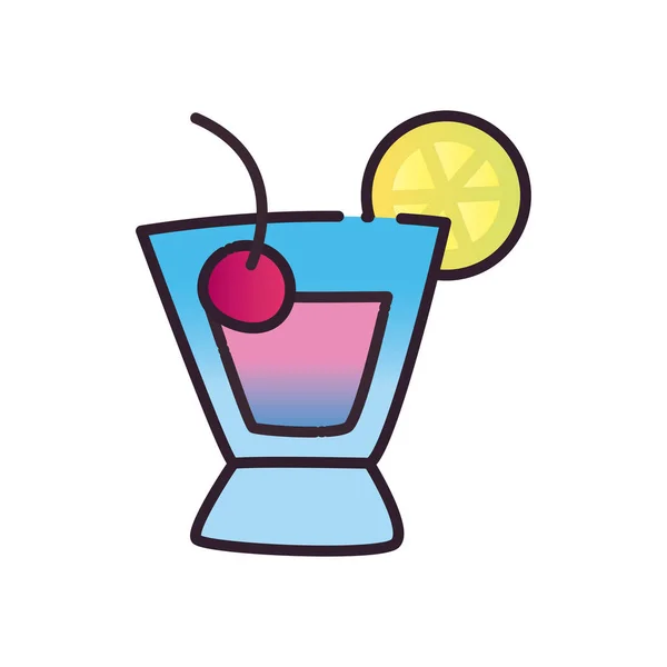 Bicchiere da cocktail con riempimento di limone e ciliegie e design vettoriale icona in stile gradiente — Vettoriale Stock