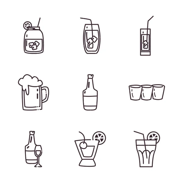 Cocktails linha estilo ícone conjunto vetor design —  Vetores de Stock