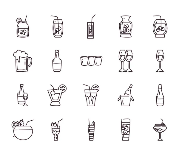 Cócteles línea estilo icono conjunto vector diseño — Archivo Imágenes Vectoriales