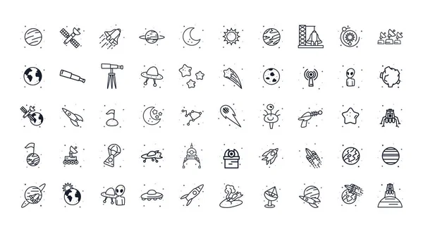 Diseño vectorial conjunto de iconos de estilo de línea espacial — Vector de stock