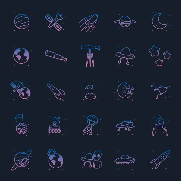 Space gradient style icon set vector design — Stock Vector