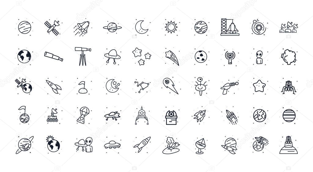 Space line style icon set vector design