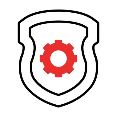 Vites tekerleği simgesi olan kalkan, yarı çizgi yarı renk